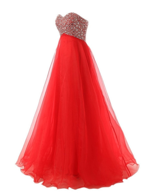 Red Long Sweetheart A-line Beading Tulle Prom Dresses 2017 on Luulla