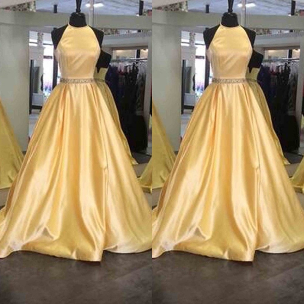 Ruffles Crystal Beading Halter A Line White Prom Dress