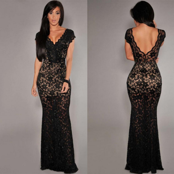 Black Bodycon Sexy Floor-length Lace Prom Dresses 2017 on Luulla